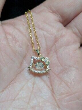 2 LEFT! Hello Kitty Gold-tone Crystal Cat Pendant Necklace